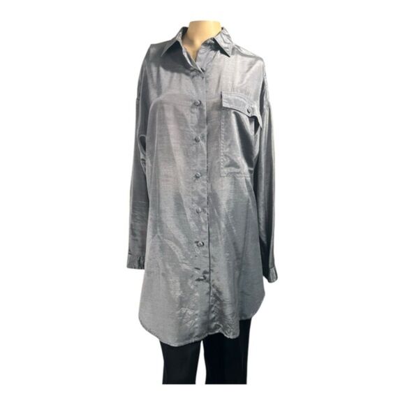 Silver Button-Up Tunic Shirt by J. Ellis – Size 8 - Picture 1 of 6